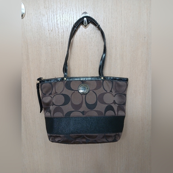 Coach Handbags - Coach Brown and Black Signature Tote Bag